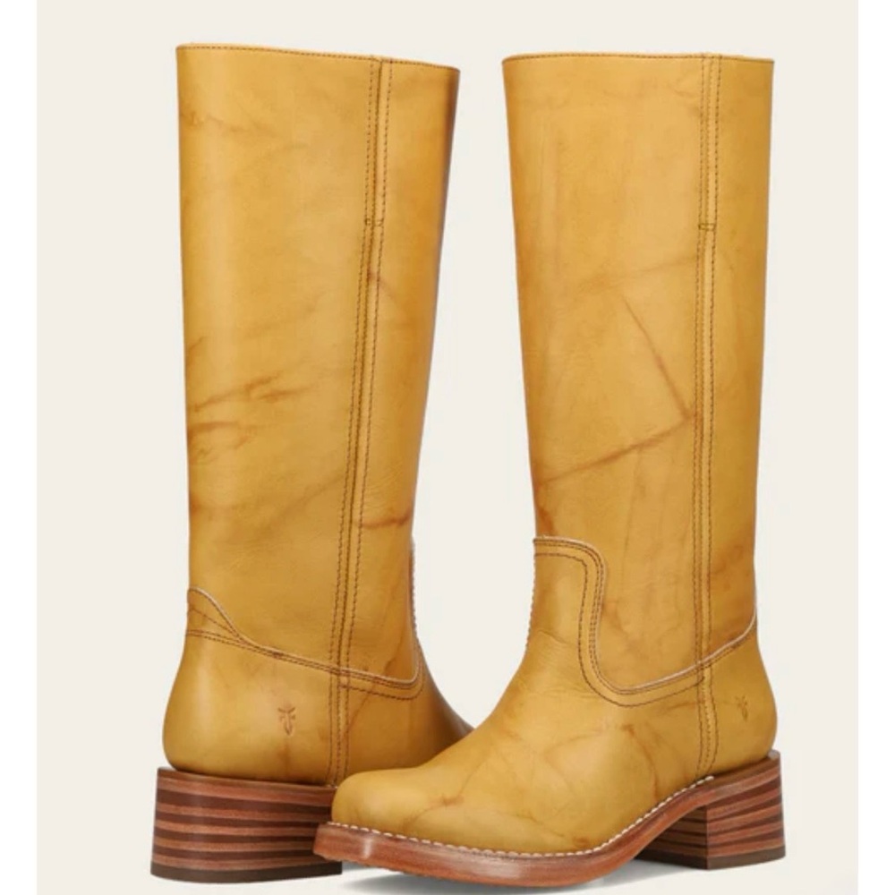 NIB! Retail $498 Frye Campus 14L Banana  Leather Tall Boots On current website. - Picture 2 of 10
